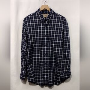 Duluth Trading Plaid Wrinkle Fighter Button Shirt Mens M Blue White Outdoor